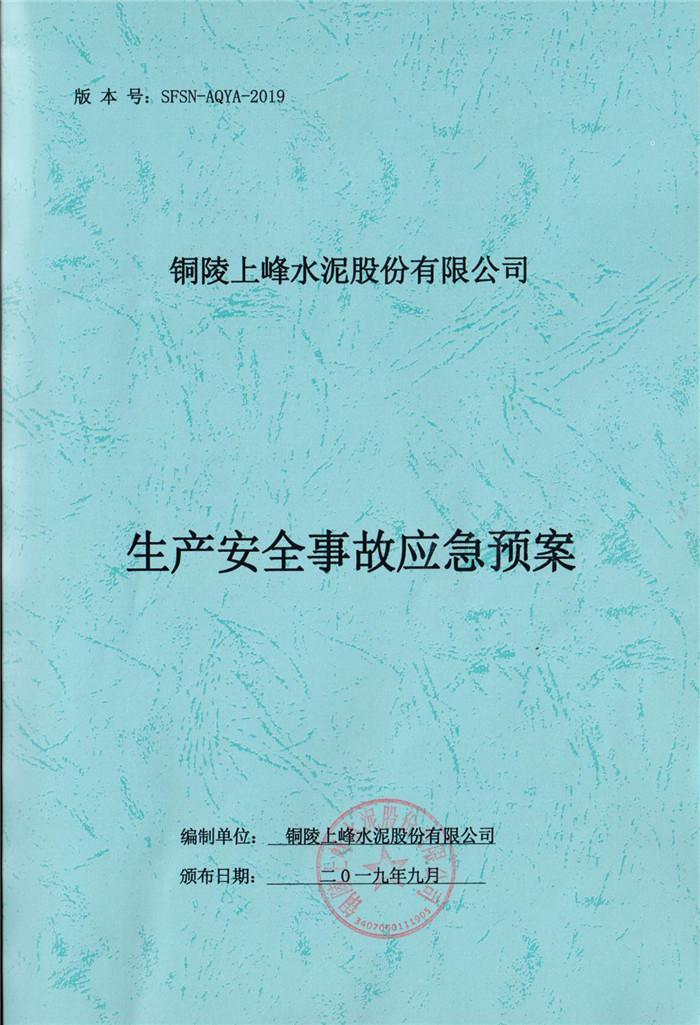 2019年銅陵上峰水泥股份有限公司生產安全事故應急預案